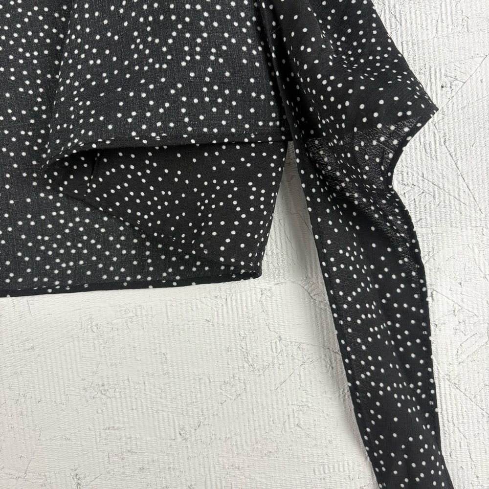 Urban Outfitters Sheer Black Polka Dot Tie-Front Top Rolled Sleeves Crop Top S - Picture 4 of 12